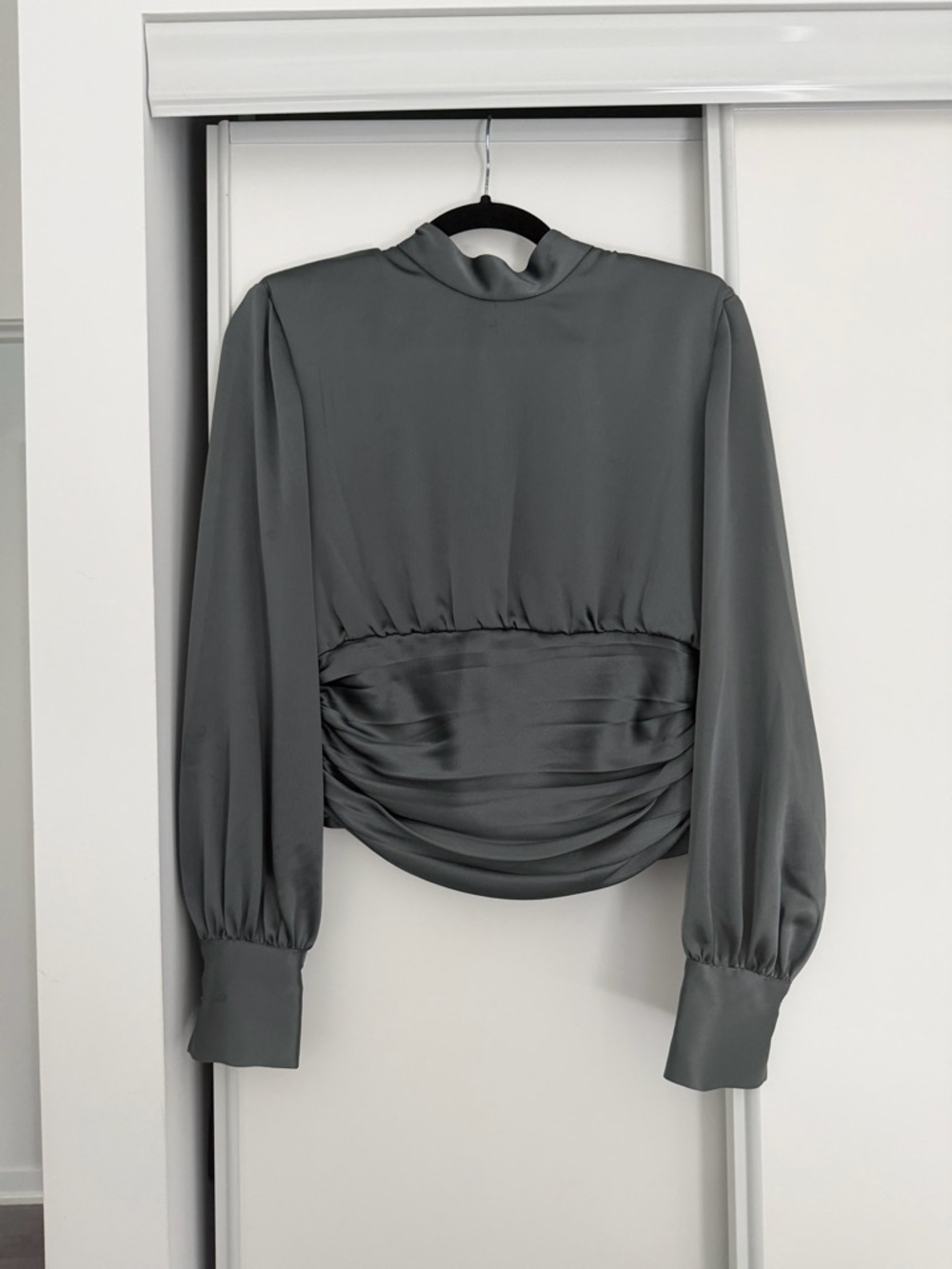 Women's Satin Ruched Long-Sleeve Blouse - teal